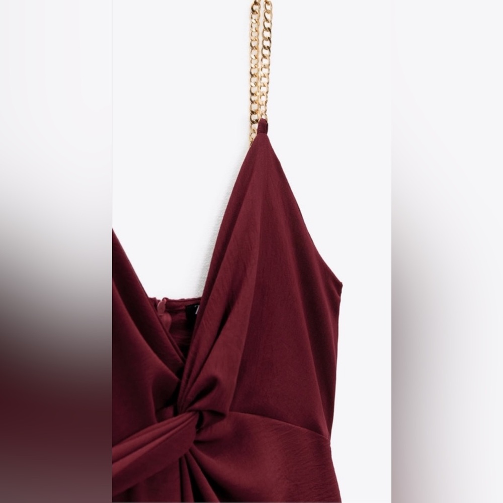 Zara Chain Strap Knotted Jumpsuit in Burgundy Size Medium - Picture 7 of 8